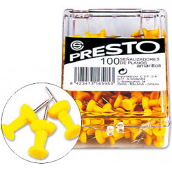 Aguja de señalizar con cabeza de plástico q-connect presto, amarillo, caja de 100 uds.