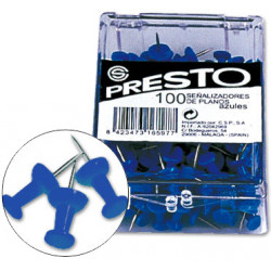 Aguja de señalizar con cabeza de plástico q-connect presto, azul, caja de 100 uds.