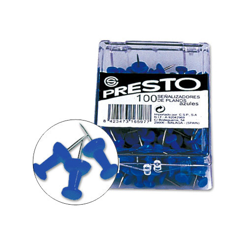 Aguja de señalizar con cabeza de plástico q-connect presto color azul, caja de 100 uds.
