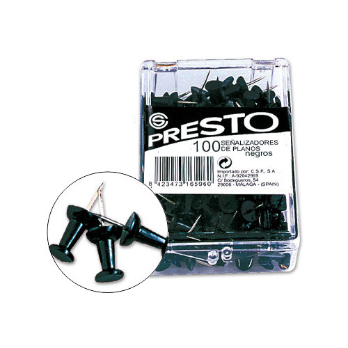 Aguja de señalizar con cabeza de plástico q-connect presto, color negro, caja de 100 uds.