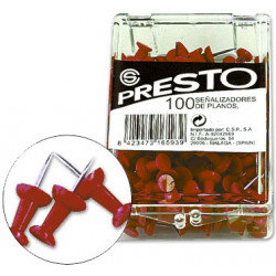 Aguja de señalizar con cabeza de plástico q-connect presto color rojo, caja de 100 uds.