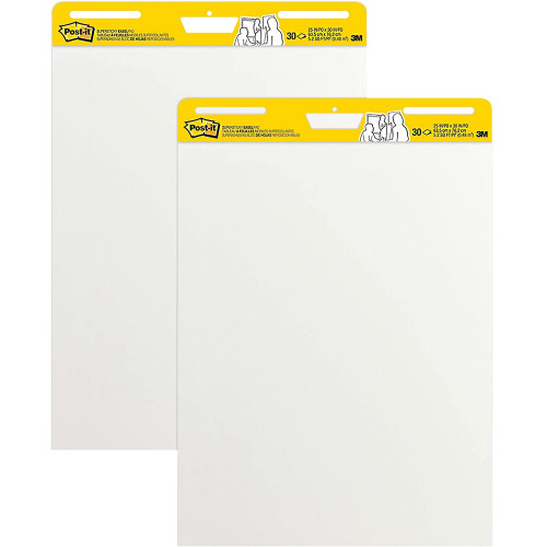 Bloc de papel liso para caballete de convención 3m post-it super sticky en formato 63,5x76,2 cm. pack de 2 blocs de 30 hojas.