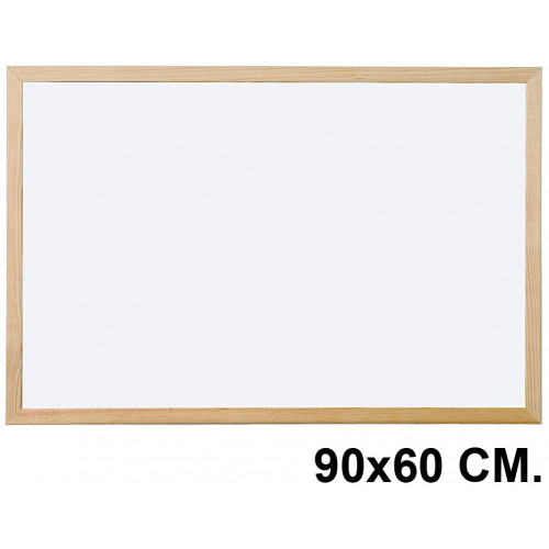 Pizarra de melamina blanca con marco de madera de pino q-connect en formato 90x60 cm.