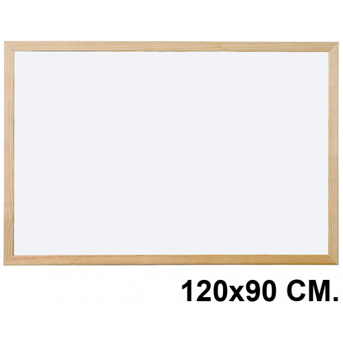 Pizarra de melamina blanca con marco de madera de pino q-connect en formato 120x90 cm.