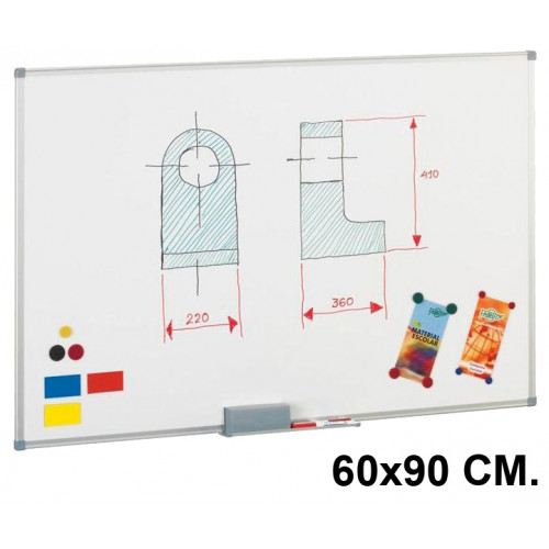 Pizarra de acero lacado blanco con marco de aluminio faibo, 60x90 cm.