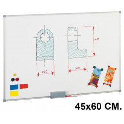 Pizarra de acero lacado blanco con marco de aluminio faibo, 45x60 cm.