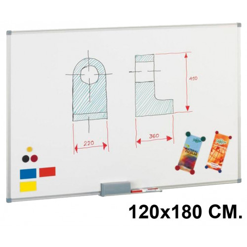 Pizarra de acero lacado blanco con marco de aluminio faibo, 120x180 cm.