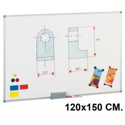 Pizarra de acero lacado blanco con marco de aluminio faibo, 120x150 cm.