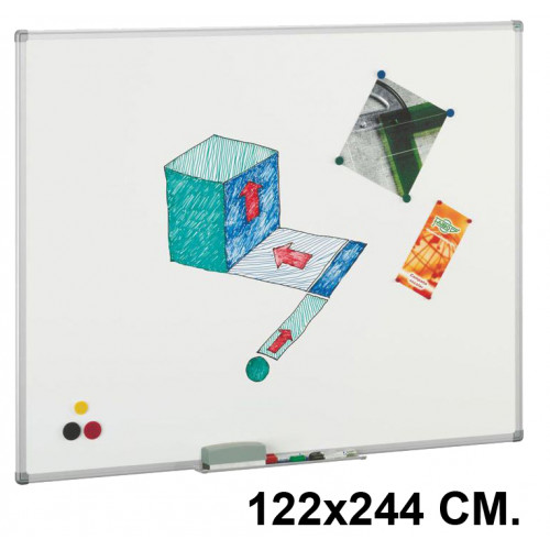 Pizarra de acero vitrificado blanco con marco de aluminio faibo, 122x244 cm.