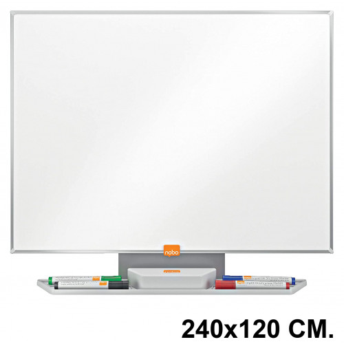Pizarra de acero vitrificado blanco con marco de aluminio nobo premium plus, 240x120 cm.