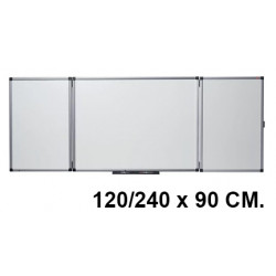 Pizarra tríptica magnética de acero vitrificado blanco con marco de aluminio nobo classic, 120/240 x 90 cm.