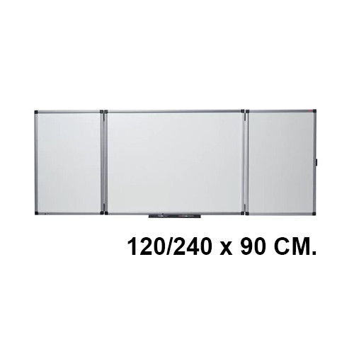 Pizarra tríptica magnética de acero vitrificado blanco con marco de aluminio nobo classic, 120/240 x 90 cm.