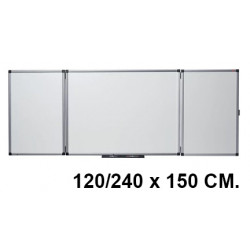 Pizarra tríptica magnética de acero vitrificado blanco con marco de aluminio nobo classic, 120/240 x150 cm.