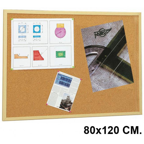 Tablero de corcho con marco de madera de pino faibo, 80x120 cm.