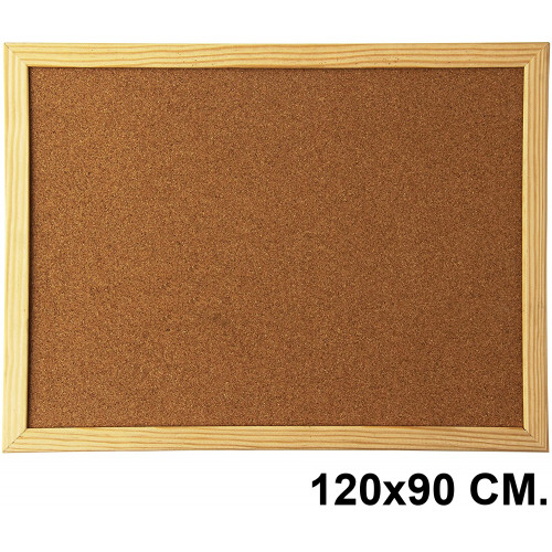 Tablero de corcho con marco de madera de pino q-connect en formato 120x90 cm.