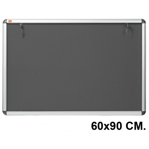 Vitrina de anuncios con fondo de fieltro y marco de aluminio nobo, 60x90 cm. gris