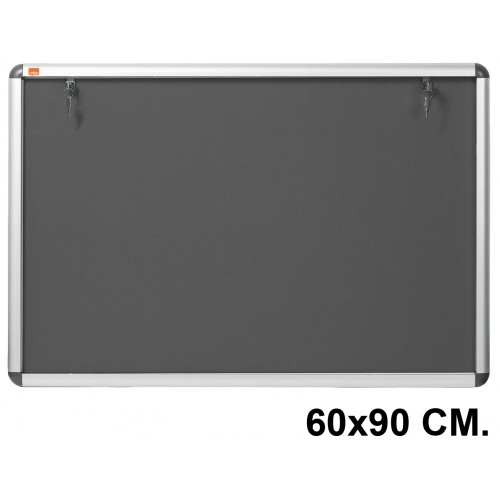 Vitrina de anuncios con fondo de fieltro y marco de aluminio nobo en formato 60x90 cm.