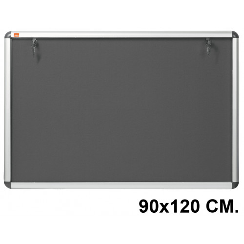 Vitrina de anuncios con fondo de fieltro y marco de aluminio nobo, 90x120 cm. gris