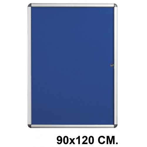 Vitrina de anuncios con fondo de fieltro y marco de aluminio q-connect en formato 90x120 cm. color azul.