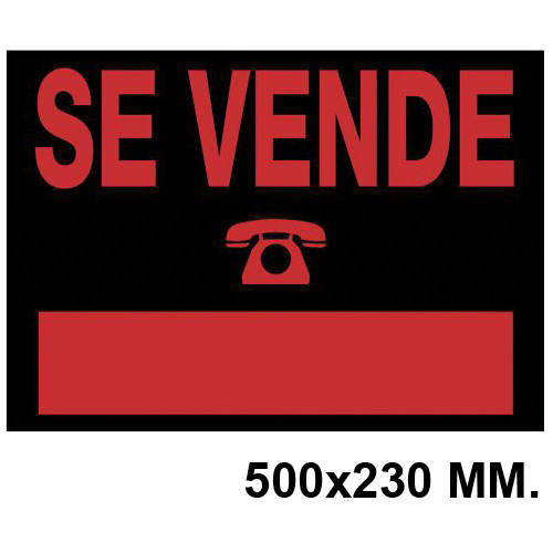Cartel anunciador " se vende " archivo 2000 en formato 500x230 mm. color naranja fluorescente / negro.