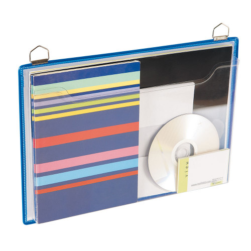 Funda en pvc con estuche rígido y 2 anillas metálicas cromadas tarifold en formato din a-4 horizontal color azul, pack de 5 uds.