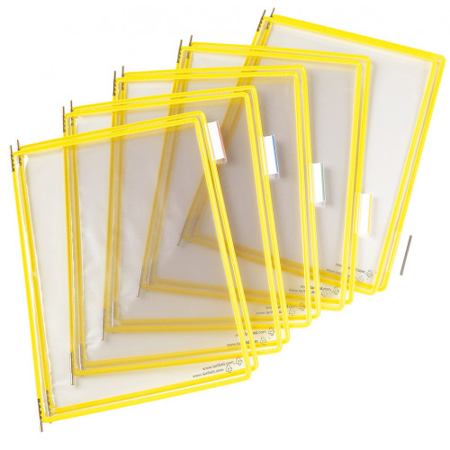 Funda en pvc con pivotes metálicos tarifold en formato din a-4 vertical, color amarillo, pack de 10 uds.