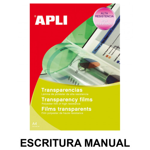 Transparencia en poliéster apta para escritura manual, din a4, caja de 100 uds.