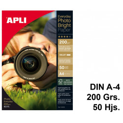 Papel inkjet apli photo bright, din a4, 200 grs/m². carpeta de 50 hojas