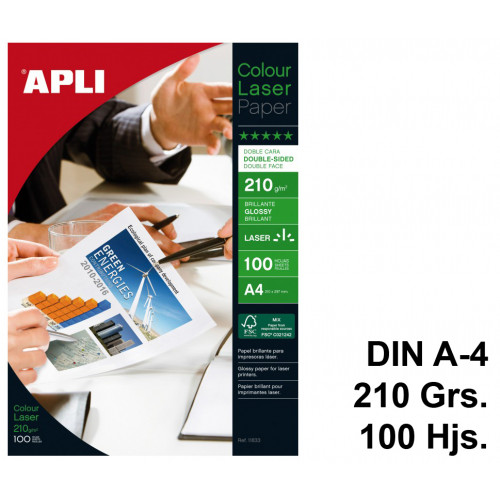 Papel láser apli colour glossy double-sided, din a4, 210 grs/m². caja de 100 hojas