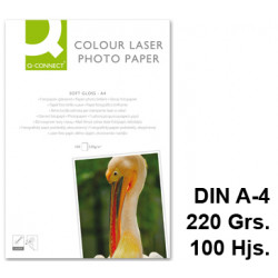 Papel láser q-connect colour laser photo paper soft gloss double-sided en formato din a-4 de 220 grs/m². caja de 100 hojas.