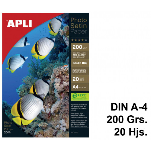 Papel inkjet apli photo satin semi-glossy, din a4, 200 grs/m². carpeta de 20 hojas
