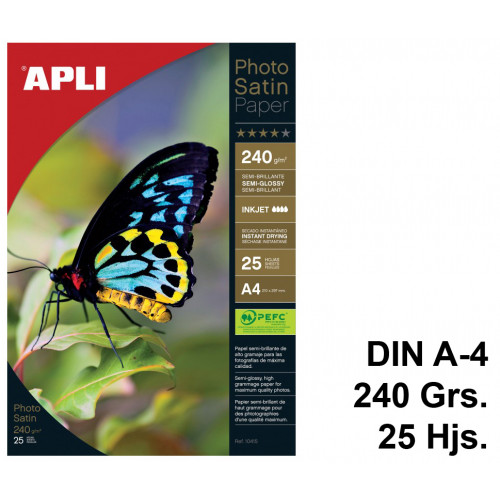 Papel ink-jet apli photo satin semi-glossy en formato din a-4 de 240 grs/m². paquete de 25 hojas.