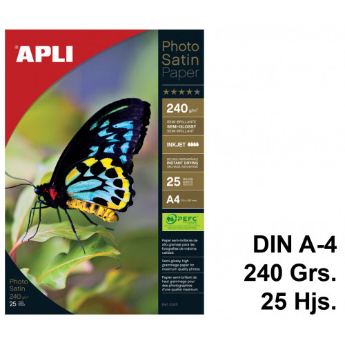 Papel inkjet apli photo satin semi-glossy, din a4, 240 grs/m². carpeta de 25 hojas