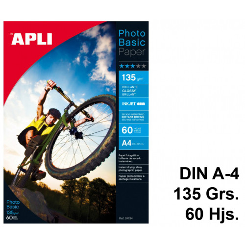 Papel inkjet apli photobasic glossy, din a4, 135 grs/m². caja de 60 hojas