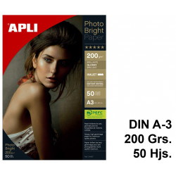 Papel inkjet apli photo bright, din a3, 200 grs/m². caja de 50 hojas