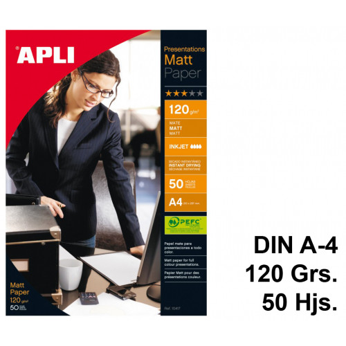 Papel inkjet apli presentations matt, din a4, 120 grs/m². carpeta de 50 hojas