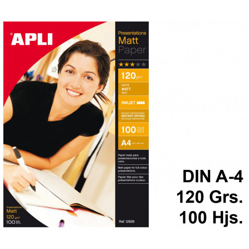 Papel inkjet apli photo matt, din a4, 120 grs/m². bolsa de 100 hojas