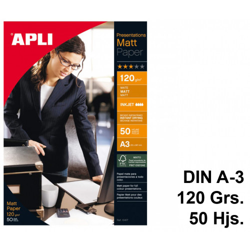 Papel inkjet apli presentations matt, din a3, 120 grs/m². caja de 50 hojas