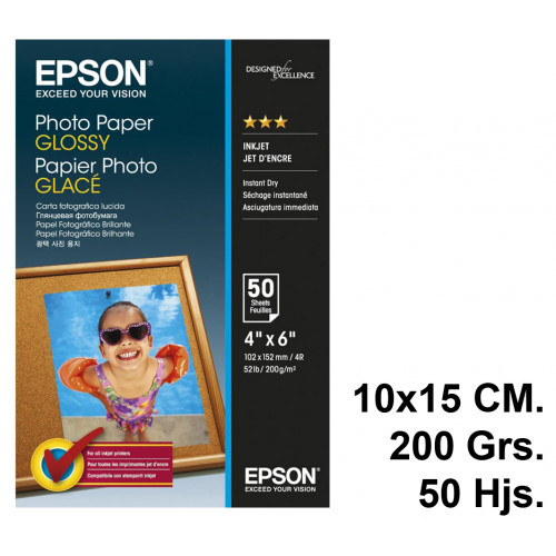 Papel ink-jet epson photo paper glossy en formato 10x15 cm. de 200 grs/m². caja de 50 hojas.