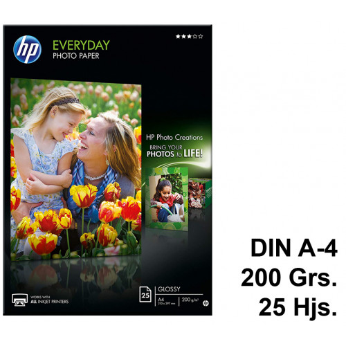 Papel ink-jet hp everyday photo paper en formato din a-4 de 200 grs/m². caja de 25 hojas.