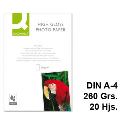 Papel ink-jet q-connect high gloss photo paper en formato din a-4 de 260 grs/m². bolsa de 20 hojas.