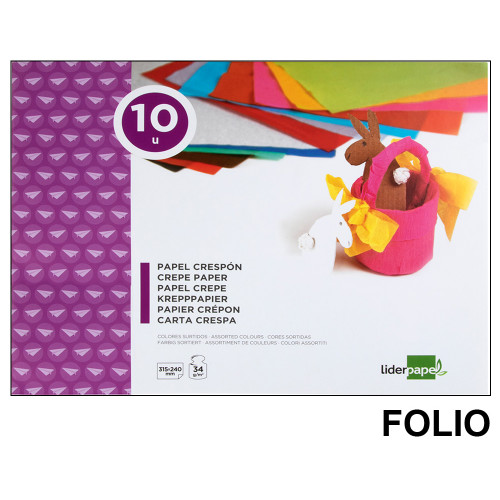 Bloc de trabajos manuales - papel crespón liderpapel, folio, 34 grs/m². 10 colores surtidos
