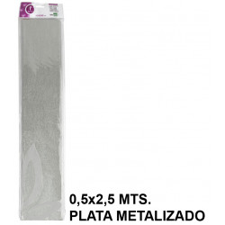 Papel crespón / pinocho liderpapel en formato 0,5x2,5 mts. de 94 grs/m². color plata metalizado.
