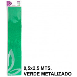 Papel crespón / pinocho liderpapel en formato 0,5x2,5 mts. de 94 grs/m². color verde metalizado.