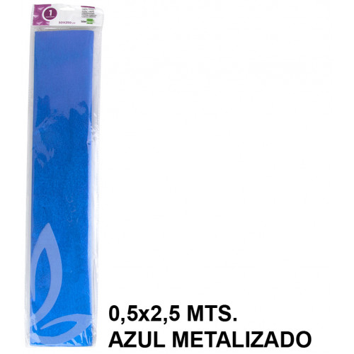 Papel crespón / pinocho liderpapel en formato 0,5x2,5 mts. de 94 grs/m². color azul metalizado.