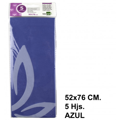 Papel seda liderpapel, 52x76 cm. 18 grs/m². azul, bolsa de 5 hojas