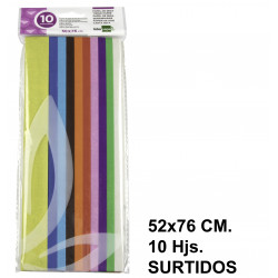 Papel seda liderpapel en formato 52x76 cm. de 18 grs/m². colores surtidos, bolsa de 10 hojas.