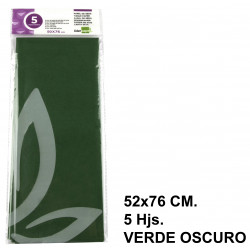 Papel seda liderpapel en formato 52x76 cm. de 18 grs/m². color verde oscuro, bolsa de 5 hojas.