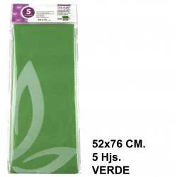 Papel seda liderpapel en formato 52x76 cm. de 18 grs/m². color verde, bolsa de 5 hojas.