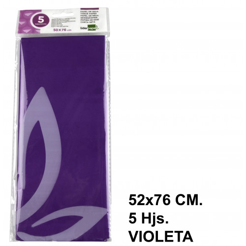 Papel seda liderpapel, 52x76 cm. 18 grs/m². violeta, bolsa de 5 hojas